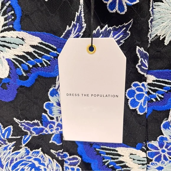 Imperfect NWT Dress the Population embroidered overlay blue floral medium dress - Picture 14 of 17